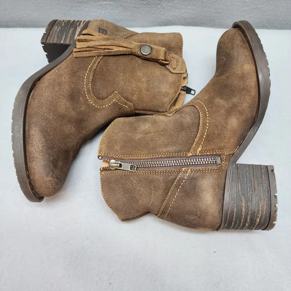 Born‎ Alondra Brown Suede Women's Western Tassle Booties Sz 6 - NWOB
